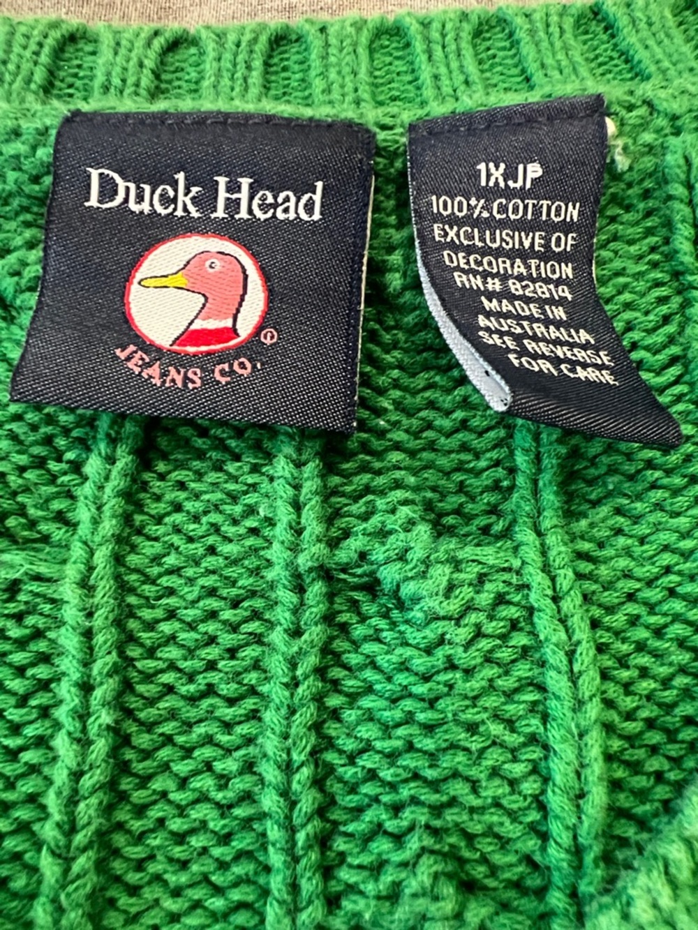 Vintage Duck Head Women's Green Cable Knit V-Neck Preppy Sweater - Picture 2 of 5